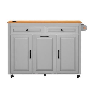 OKWISH KUCHYNSKÝ ostrovček 120/40-75/92 cm sivý z MDF s výsuvnou doskou, zásuvkami, kolieskami a priehradkou na odpad vyobraziť