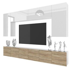 B BELINI GROUP NÁSTENNÁ skrinka do obývačky Milano 2, biela/dub sonoma, 300 cm, bez úchytiek vyobraziť
