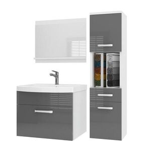 B BELINI GROUP BELINI Kúpeľňová súprava PRI P3 90 cm, sivá vysoký lesk – umývadlová skrinka so zrkadlom vyobraziť