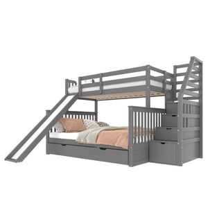 OKWISH POSCHODOVÁ posteľ 90/200 a 140/200 cm sivá s úložným priestorom a šmykľavkou z borovice a MDF vyobraziť