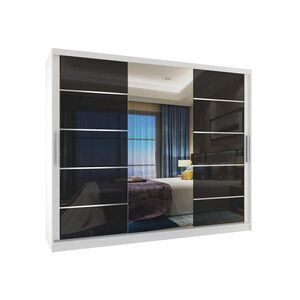 B BELINI GROUP BELINI Verona MGB, posuvné dvere, skriňa, 232 cm, biela/čierna, vysoký lesk – šatníková skriňa so zrkadlom a 4 zásuvkami, pre spálňu vyobraziť