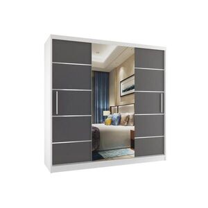 B BELINI GROUP BELINI Verona MT, posuvné skrine, 200 cm, biela/šedá, matný povrch - šatník so zrkadlom a 4 zásuvkami, pre spálňu vyobraziť