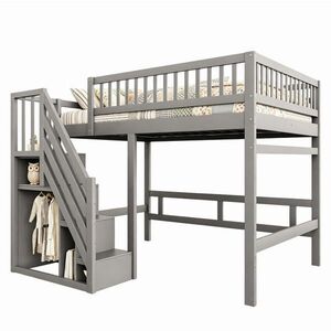 STILVORA VYSOKÁ POSTEĽ 140/200 cm sivá s úložnými schodmi, masívny dizajn vyobraziť
