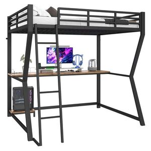 STILVORA VYSOKÁ POSTEĽ 140/200 cm čierna s LED, stolom, zásuvkou a USB vyobraziť