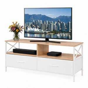 Relaxdays TV-SKRINKA drevodekor-biela látkové zásuvky 120 cm vyobraziť