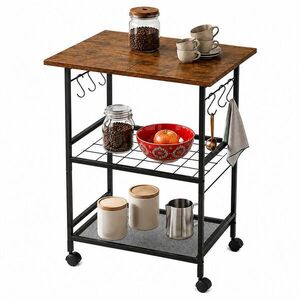Relaxdays VOZÍK vintage hnedá čierna 3 úrovne kov MDF 6 háčikov vyobraziť