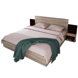 OKWISH MANŽELSKÁ posteľ 160/200 cm dub sonoma a tmavosivá z masívneho dreva s 2 integrovanými nočnými stolíkmi vyobraziť