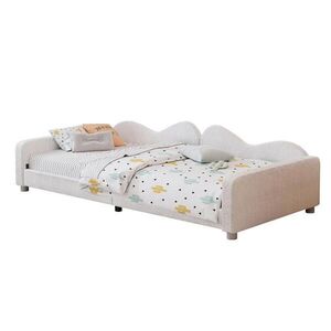OKWISH ČALÚNENÁ posteľ 90/200 cm biela s operadlom a podrúčkami z MDF a mäkkej vyobraziť