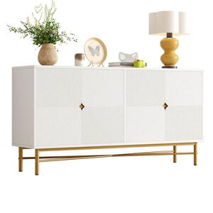 OKWISH KOMODA 160/40/82 cm biela so 4 dvierkami s reliéfnym dekorom a tichým zatváraním z MDF a drevotriesky vyobraziť