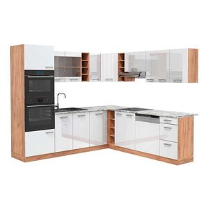 Vicco ROHOVÁ KUCHYŇA R-Line, Biely vysoký lesk/Dub Goldkraft, 247 x 237 cm, AP Marble vyobraziť