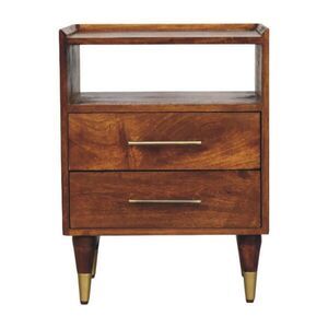 Artisan Furniture NOČNÝ stolík s kostanovou povrchovou úpravou, 2 zásuvky, 1 otvorená polica, hnedý vyobraziť