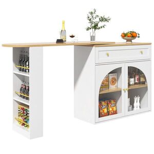 Modfu BAROVÝ stôl z MDF 204x39x104 cm biely otočný o 360° s úložným priestorom a bočnou policou vyobraziť