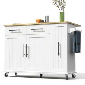 Modfu KUCHYNSKÝ vozík z MDF 120x65x90 cm biela/prírodná s výklopnou doskou, kolieskami a úložným organizérom vyobraziť