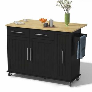 Modfu KUCHYNSKÝ ostrovček z MDF 120x65x90 cm čierna/prírodná so sklopnou doskou, zásuvkami a výsuvným organizérom vyobraziť