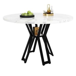 Modfu JEDÁLENSKÝ stôl z MDF 100x100x76 cm čierny s nastaviteľnými nohami a mramorovým dekorom vyobraziť