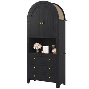 Modfu VYSOKÁ komoda z MDF 70x35x180 cm čierna s 3 zásuvkami, oblúkovými dvierkami, otvoreným priestorom a poistkou proti prevráteniu vyobraziť