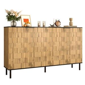 Modfu KOMODA z drevotriesky 160x35x80, 5 cm prírodná a čierna s mozaikovými dvierkami, kovovými nohami a úložným priestorom vyobraziť