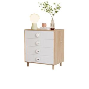 Modfu KOMODA z MDF 80x54x90 cm biela a prírodná so 4 zásuvkami, ochranným proti prevráteniu a moderným kontrastným dizajnom vyobraziť