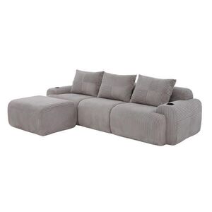 Modfu ROHOVÁ sedačka z korduroyu 268x174x80 cm svetlosivá s držiakom na nápoje, bočným vreckom a flexibilným usporiadaním vyobraziť