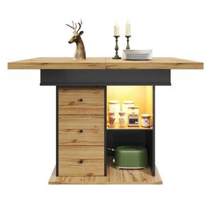 Modfu JEDÁLENSKÝ rozkladací stôl z MDF 140x80x75 cm čierny/prírodný s LED osvetlením, USB a úložným priestorom vyobraziť
