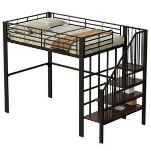 Modfu VYVÝŠENÁ posteľ z kovu 140x200 cm čierna s schodmi a úložným priestorom, stabilná konštrukcia vyobraziť