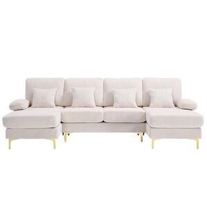 Modfu SEDACIA súprava do U z velúru 265x135x88 cm béžová s LED osvetlením a USB portom, masívny rám, ergonomické sedenie vyobraziť
