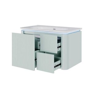 Modfu ZÁVESNÁ kúpeľňová skrinka s umývadlom z MDF a keramiky 80, 5x47, 5x51 cm zelená s LED senzorom a 4 zásuvkami vyobraziť
