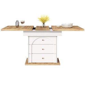 Modfu ROZKLADACÍ jedálenský stôl z MDF a kovu 140x80x75 cm biely a prírodný s úložným priestorom a soft-close vyobraziť