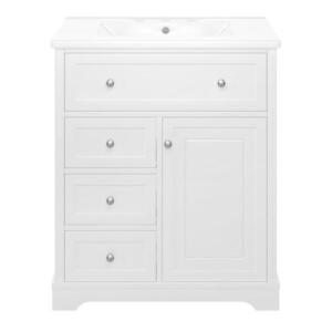 Modfu KÚPEĽŇOVÁ skrinka s umývadlom z MDF a keramiky 76x46x87 cm biela s 4 zásuvkami a povrchom odolným voči vlhkosti vyobraziť