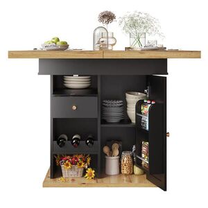 Modfu JEDÁLENSKÝ stôl z MDF 140x80x75 cm čierna/prírodná s výsuvným systémom, úložným priestorom a policami vyobraziť