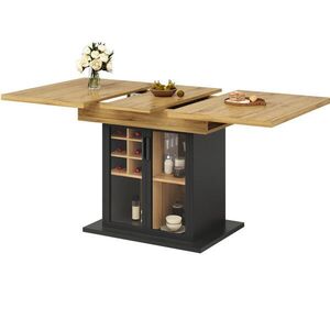 Modfu JEDÁLENSKÝ stôl z MDF 140x80x76 cm čierny rozťahovací s držiakom na víno, tvrdeným sklom a soft-close vyobraziť