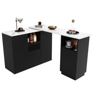 Modfu BAROVÝ stôl z MDF 210x30x100, 9 cm čierny s 360° otočným dizajnom, úložným priestorom a mramorovým dekorom vyobraziť