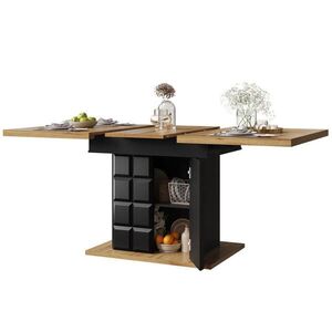 Modfu JEDÁLENSKÝ stôl z MDF 140x80x75 cm čierny a prírodný rozkladací s obojstranným výsuvom a úložným priestorom vyobraziť