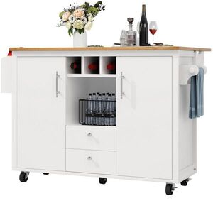 Modfu KUCHYNSKÝ ostrovček z MDF 137, 9x73x92, 2 cm biely so sklopnou doskou, kolieskami a veľkým úložným priestorom vyobraziť