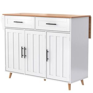 Modfu KUCHYNSKÝ vozík z MDF 129x46x91, 5 cm biely so skladacou doskou, zásuvkami a kolieskami vyobraziť