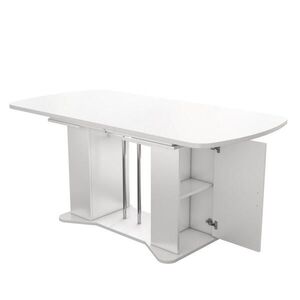 Modfu JEDÁLENSKÝ stôl z MDF 160x80x75 cm biely s odkladacím priestorom a striebornými nohami, rozkladací pre 4-6 osôb vyobraziť