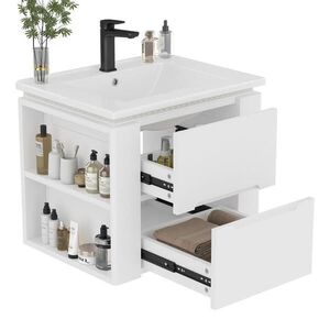 Modfu KÚPEĽŇOVÁ skrinka s umývadlom z MDF a keramiky 60x46x48, 5 cm biela nástenná s LED senzorom a 2 zásuvkami vyobraziť