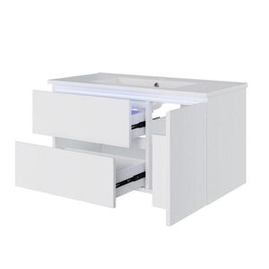 Modfu KÚPEĽŇOVÁ skrinka z MDF s keramickým umývadlom 91, 5x46, 5x50, 5 cm biela, závesná s LED senzorovým osvetlením vyobraziť