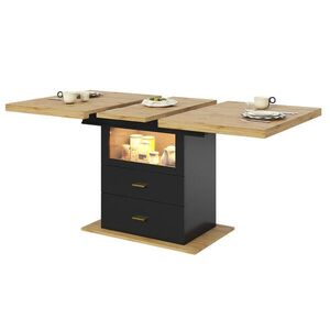 Modfu ROZKLADACÍ jedálenský stôl z MDF a kovu 140x80x75 cm v dekore dreva s LED osvetlením, 2 zásuvkami a úložným priestorom vyobraziť