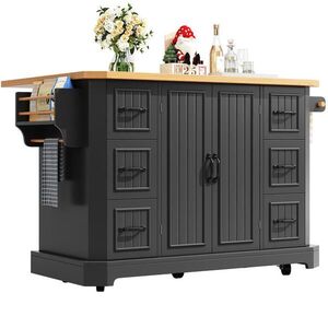 Modfu KUCHYNSKÝ ostrovček z MDF a kovu 120x75x91 cm čierny na kolieskach so 6 zásuvkami a 2 dverami vyobraziť