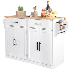 Modfu KUCHYNSKÝ vozík z MDF 120x70x91, 5 cm bielo-prírodný so sklápacou doskou, zásuvkami, dvierkami a kolieskami vyobraziť