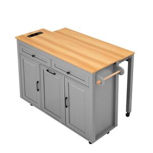 Modfu KUCHYNSKÝ ostrovček z MDF 120x75x92 cm sivý s výsuvnou doskou, zásuvkami, USB a priehradkou na odpad vyobraziť