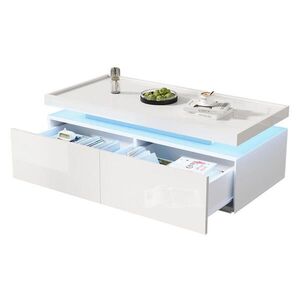 Redom KONFERENČNÝ stolík 95/45/35 cm z drevotriesky s LED osvetlením, 2 zásuvkami a vysokým leskom, Biela vyobraziť