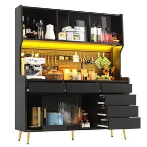 OKWISH VYSOKÁ skrinka 145/39/171 cm čierna z MDF a skla s LED osvetlením a posuvnými dverami vyobraziť