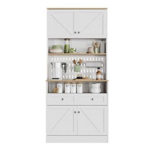 OKWISH PRÍBORNÍK 80/40/175 cm biely s prírodným dekorom z MDF a drevotriesky s perforovaným panelom a zásuvkami vyobraziť