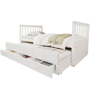 OKWISH JEDNOLÔŽKOVÁ posteľ 90/200 cm biela z borovicového dreva a MDF s výsuvným lôžkom a 3 zásuvkami vyobraziť