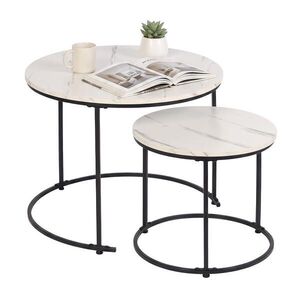 Relaxdays STOLÍK Biela Čierna 2-dielna sada mramorový vzhľad kov 60 cm vyobraziť