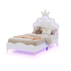ČALÚNENÁ posteľ 90x200 cm s lamelovým roštom, detská posteľ s LED osvetlením, PU, biela vyobraziť