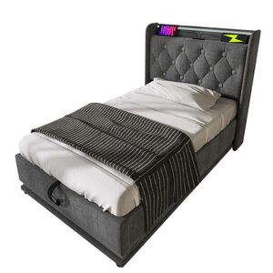 STILVORA ČALÚNENÁ POSTEĽ 90/200 cm sivá s úložným boxom, LED, USB a Type-C, ľan vyobraziť