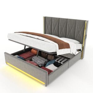STILVORA ČALÚNENÁ POSTEĽ 180/200 cm tmavosivá s boxom, bočnými vreckami, LED a USB/Type-C vyobraziť